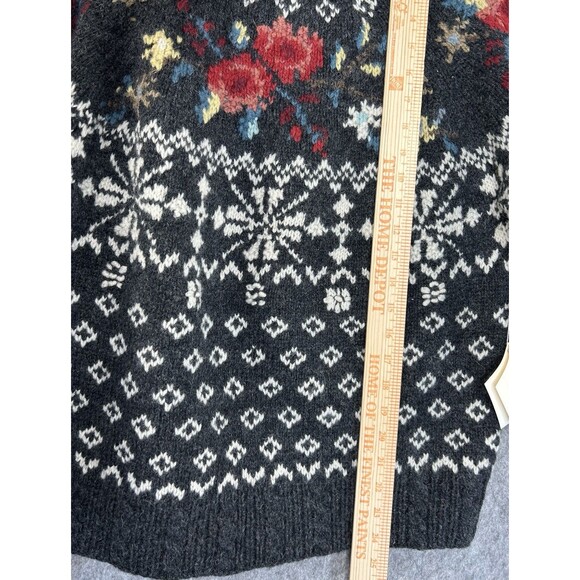 Nordic Traditional Hand Knit Shetland Wool Pullover Fair Isle Gray Rose Size M - Picture 5 of 9